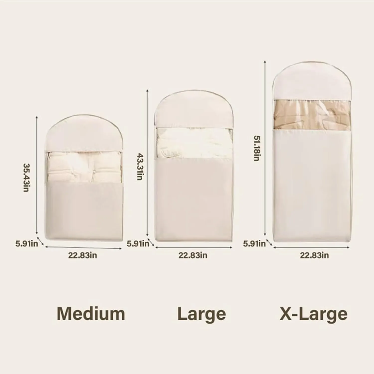 Space Saving Hanging Garment Bag with Self Compression Zipper,Dust Cover Clothes Bags for Down Coat,Space Saver Closet Organizers, for Closet Storage(Beige,M)
