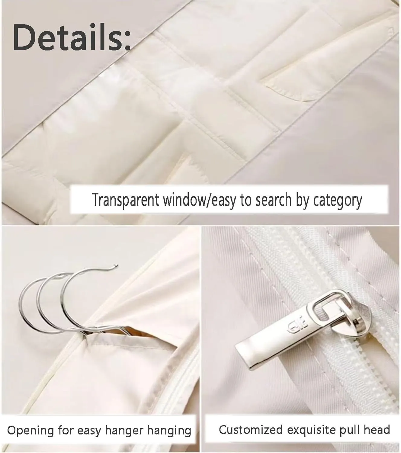 Space Saving Hanging Garment Bag with Self Compression Zipper,Dust Cover Clothes Bags for Down Coat,Space Saver Closet Organizers, for Closet Storage(Beige,M)