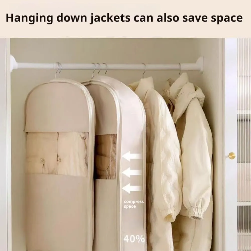 Space Saving Hanging Garment Bag with Self Compression Zipper,Space Saver Closet Organizers, Down Jacket Compressed Dust Cover Wardrobe Clothes Dust Bag