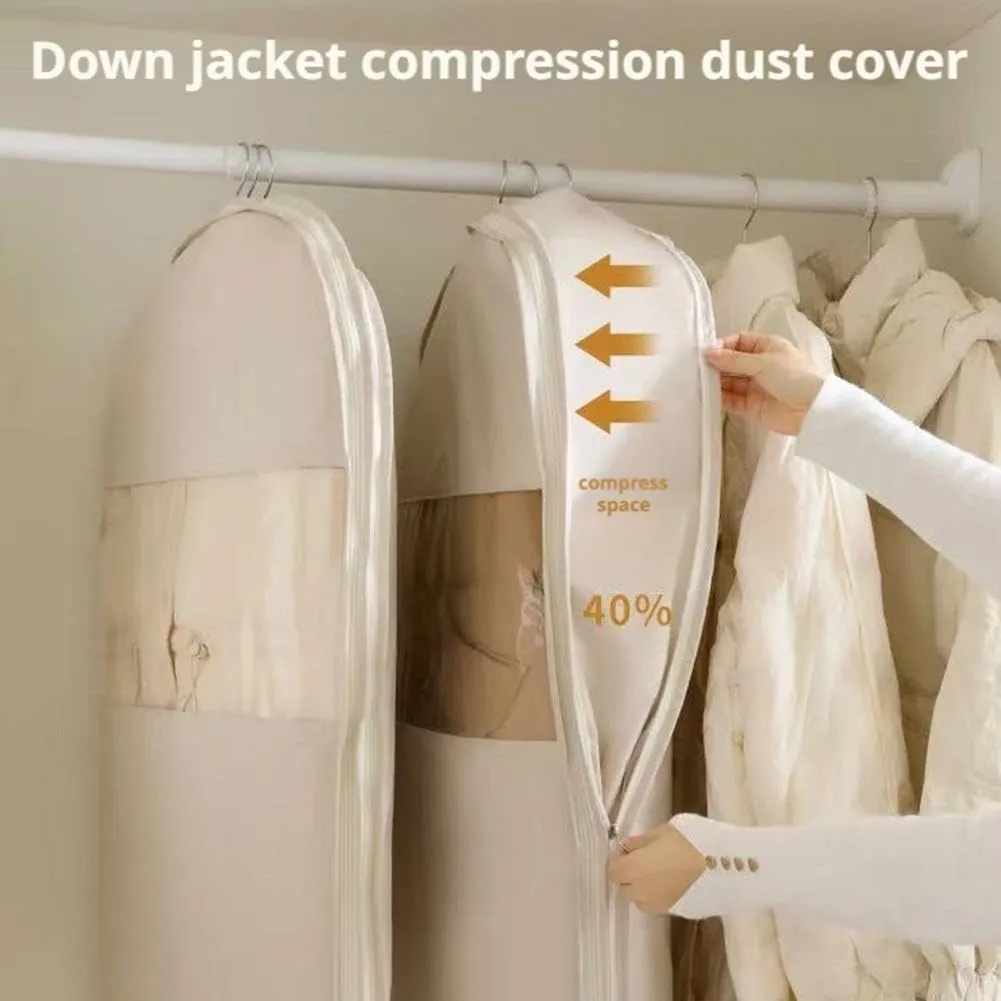 Space Saving Hanging Garment Bag with Self Compression Zipper,Space Saver Closet Organizers, Down Jacket Compressed Dust Cover Wardrobe Clothes Dust Bag