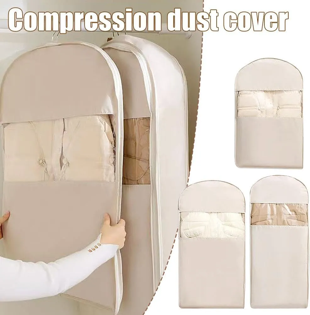 Space Saving Hanging Garment Bag with Self Compression Zipper,Space Saver Closet Organizers, Down Jacket Compressed Dust Cover Wardrobe Clothes Dust Bag