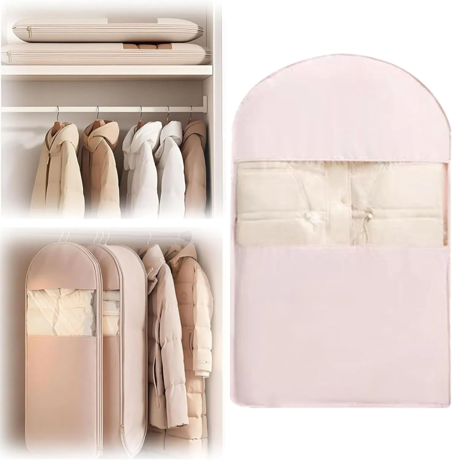 Space Saving Hanging Garment Bag with Self Compression Zipper,Space Saver Closet Organizers, Down Jacket Compressed Dust Cover Wardrobe Clothes Dust Bag
