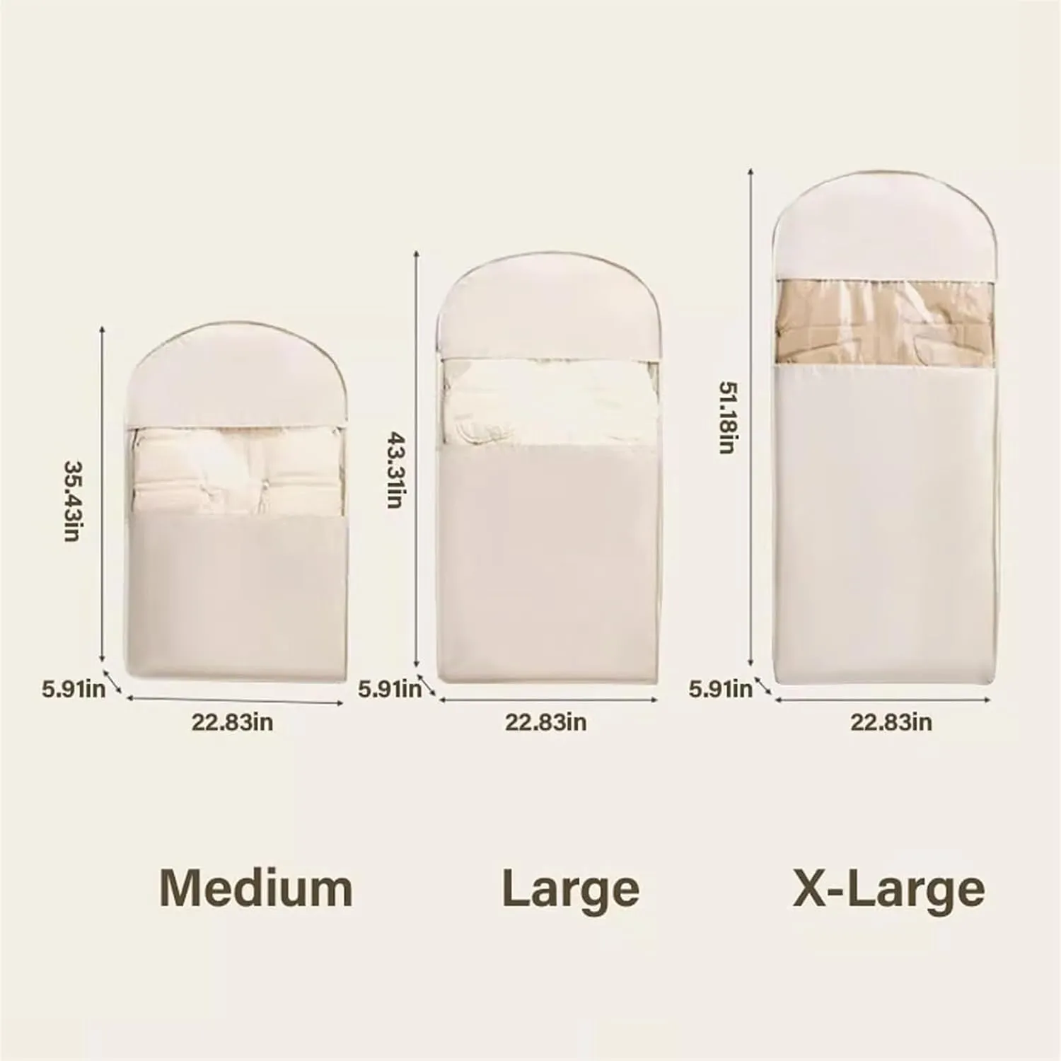Space Saving Hanging Garment Bag with Self Compression Zipper,Space Saver Closet Organizers,Dust Cover Clothes Bags for Down Coat Winter Coat Storage(Beige,Medium)