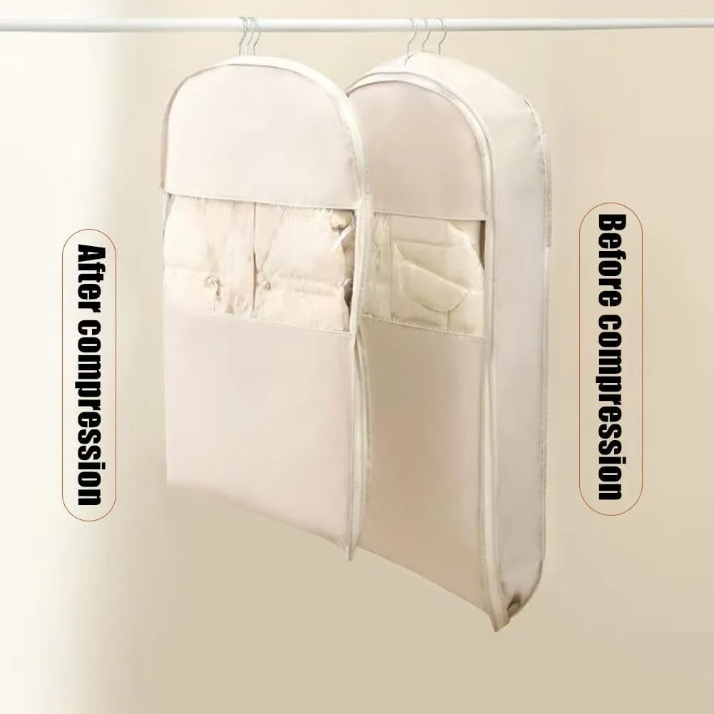 Space Saving Hanging Garment Bag with Self Compression Zipper,Ultra Space Saving Self Compression Organizer Storage Bags,Space Saver Closet Organizers,Dust Cover Clothes Bags for Down Coat