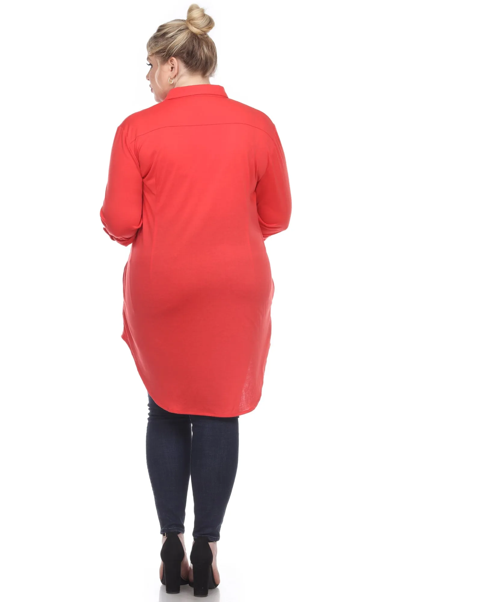 Stretchy Button Down Tunic Top | Red