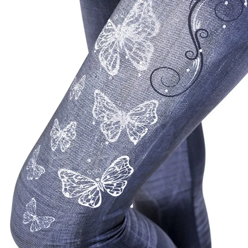 Stretchy Slim Leggings Fashion Skinny Butterfly/Stars Pants Denim
