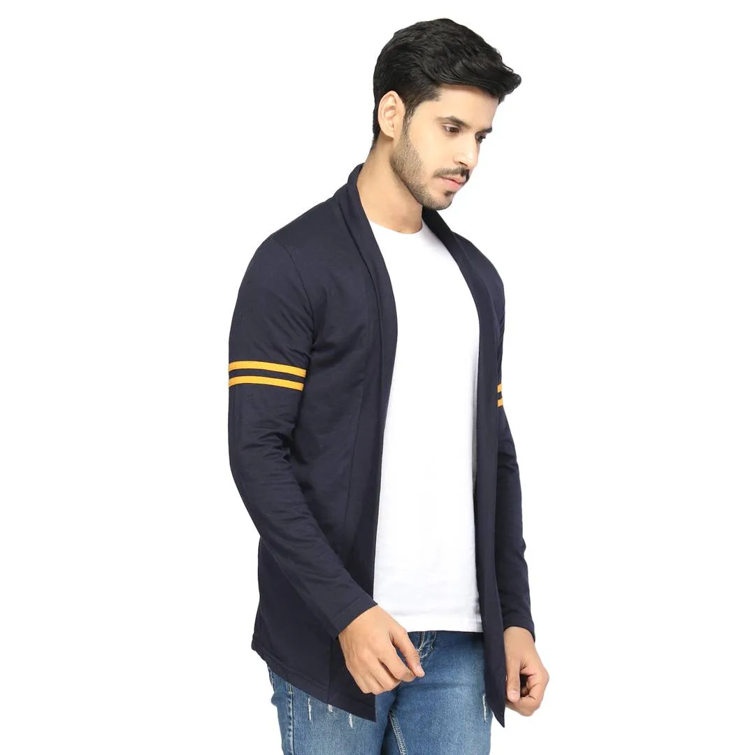 Stylish Navy Blue Cotton Solid Shrug For Men