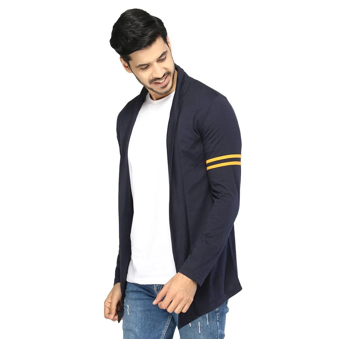 Stylish Navy Blue Cotton Solid Shrug For Men
