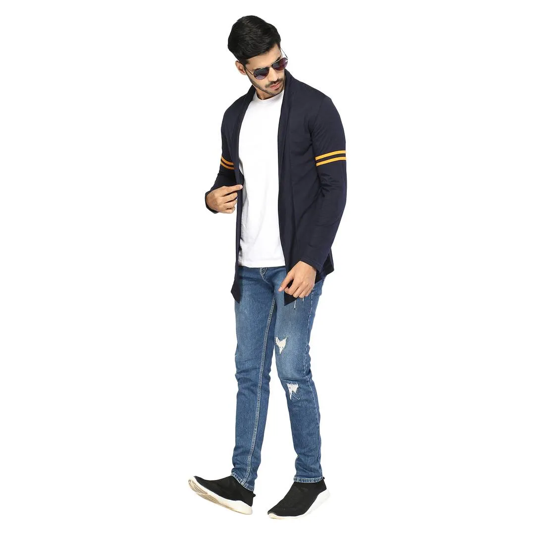 Stylish Navy Blue Cotton Solid Shrug For Men