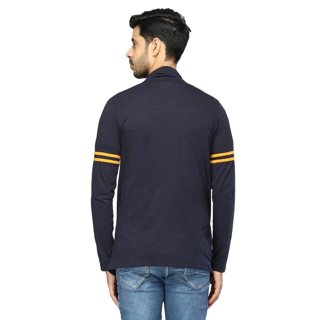 Stylish Navy Blue Cotton Solid Shrug For Men