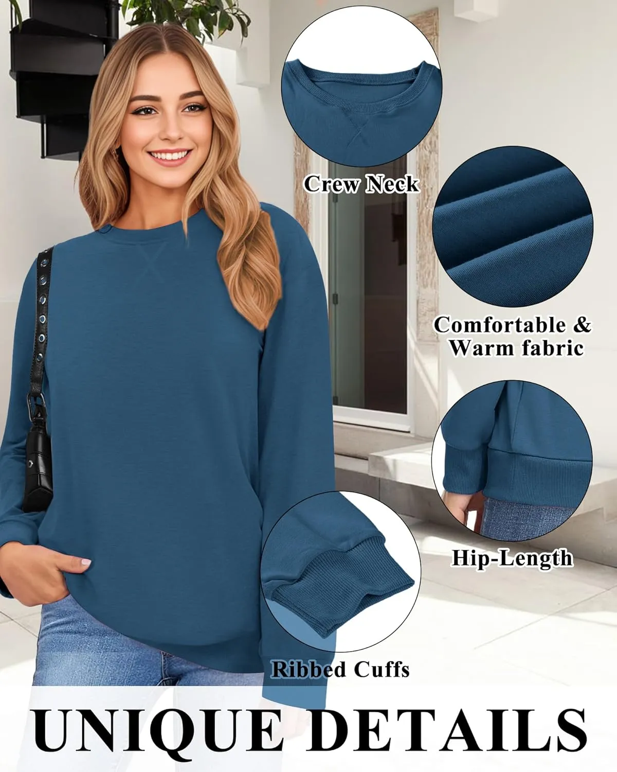 Sweatshirt for Women, Casual Crewneck Sweatshirts Women Loose Fit Long Sleeve Pullover Tops Cute Soft Shirt