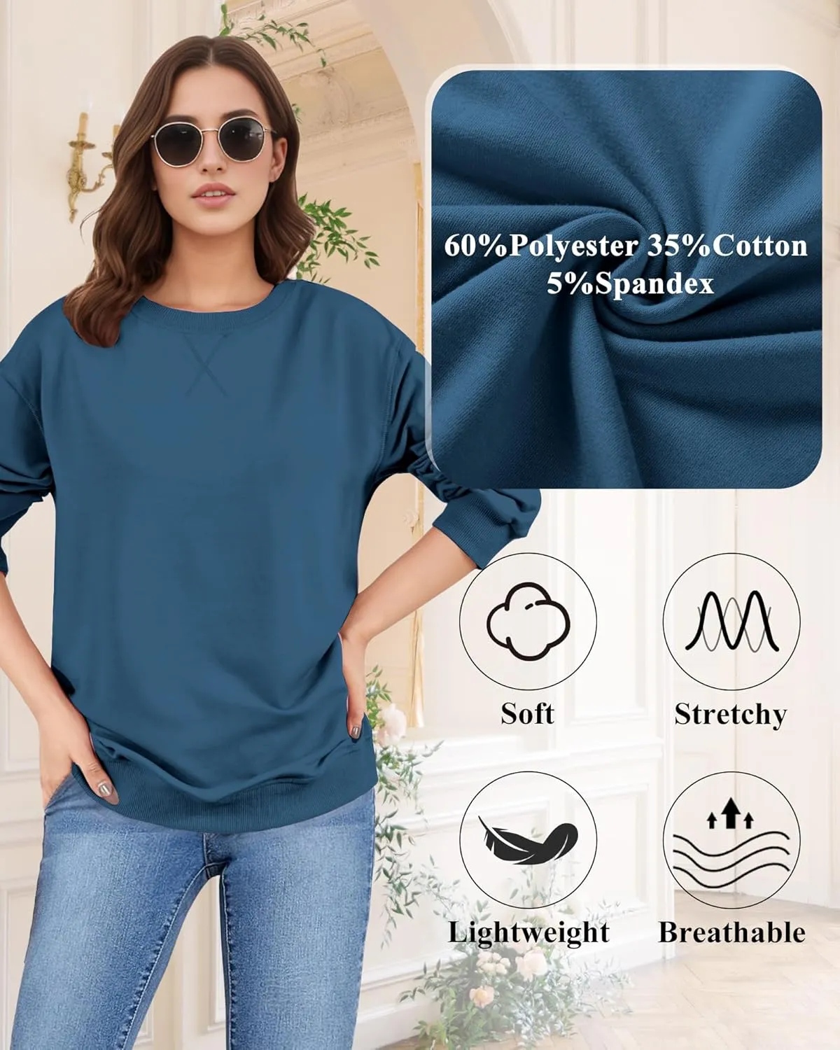 Sweatshirt for Women, Casual Crewneck Sweatshirts Women Loose Fit Long Sleeve Pullover Tops Cute Soft Shirt