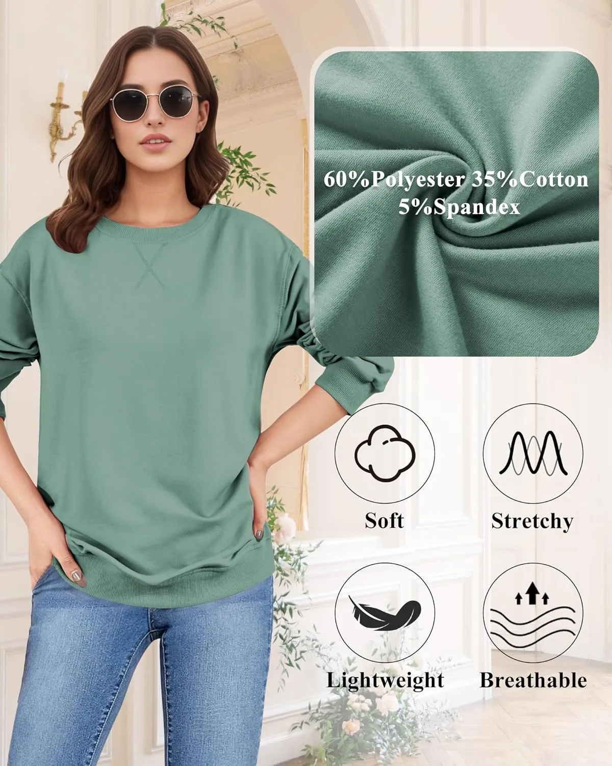 Sweatshirts for Women, Crewneck Casual Sweatshirts Woman Loose Fit Long Sleeve Pullover Tops Cute Soft Shirt