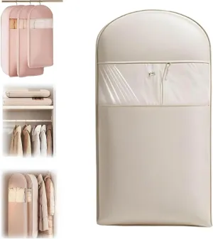 Taprinferior Hanging Bag, Garment Bags for Hanging Clothes, Space Saving Hanging Garment Bag with Self Compression Zipper (Beige, M)