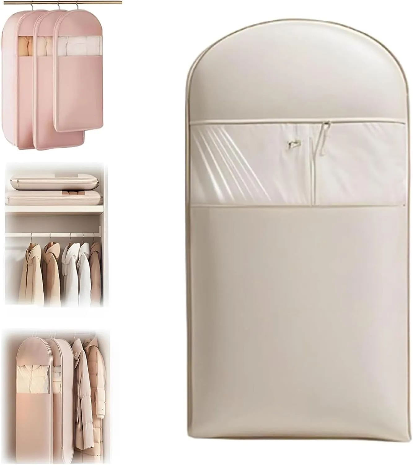 Taprinferior Hanging Bag, Garment Bags for Hanging Clothes, Space Saving Hanging Garment Bag with Self Compression Zipper (Beige, M)