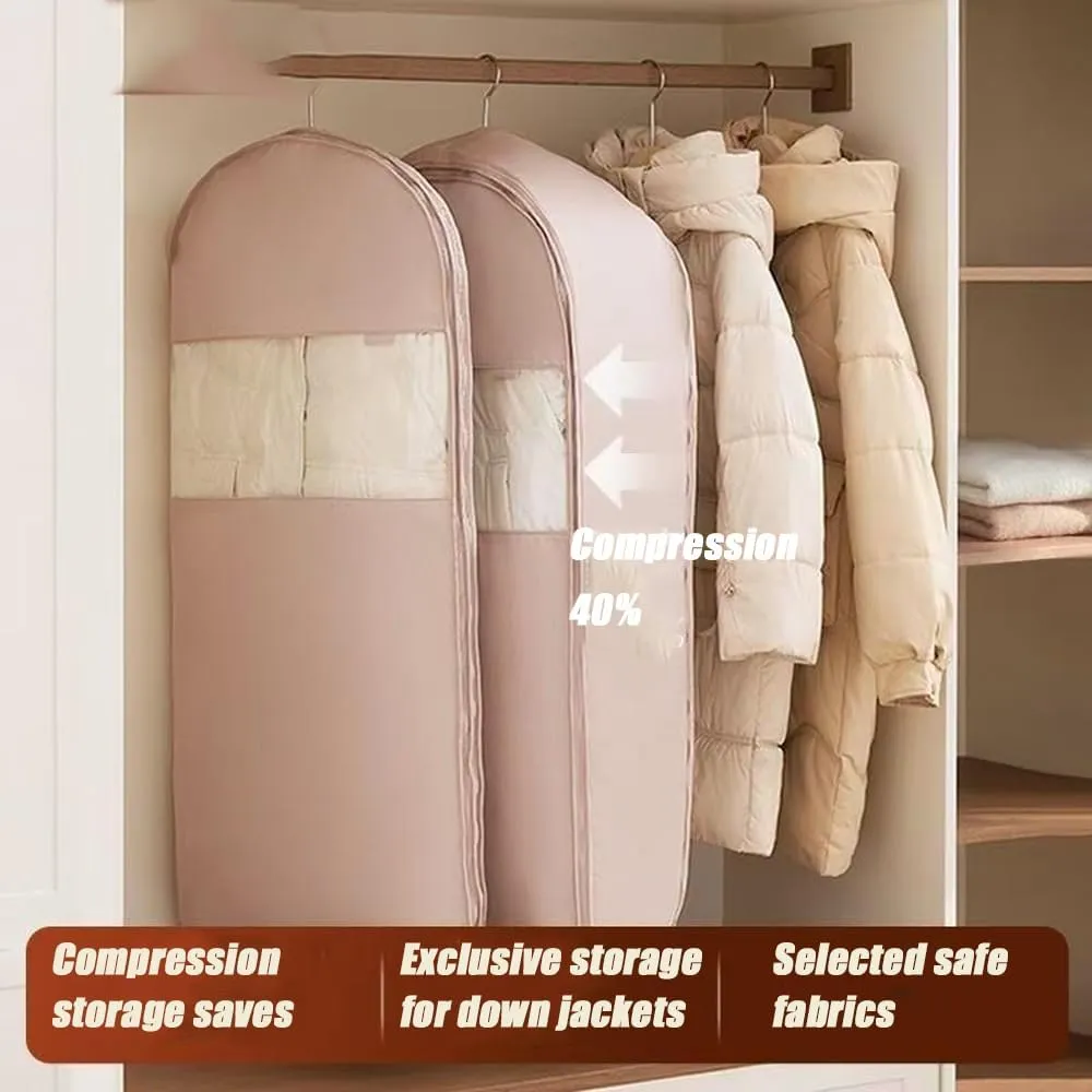 Taprinferior Hanging Bag, Garment Bags for Hanging Clothes, Space Saving Hanging Garment Bag with Self Compression Zipper (Pink, L)