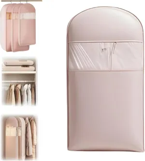 Taprinferior Hanging Bag, Garment Bags for Hanging Clothes, Space Saving Hanging Garment Bag with Self Compression Zipper (Pink, L)