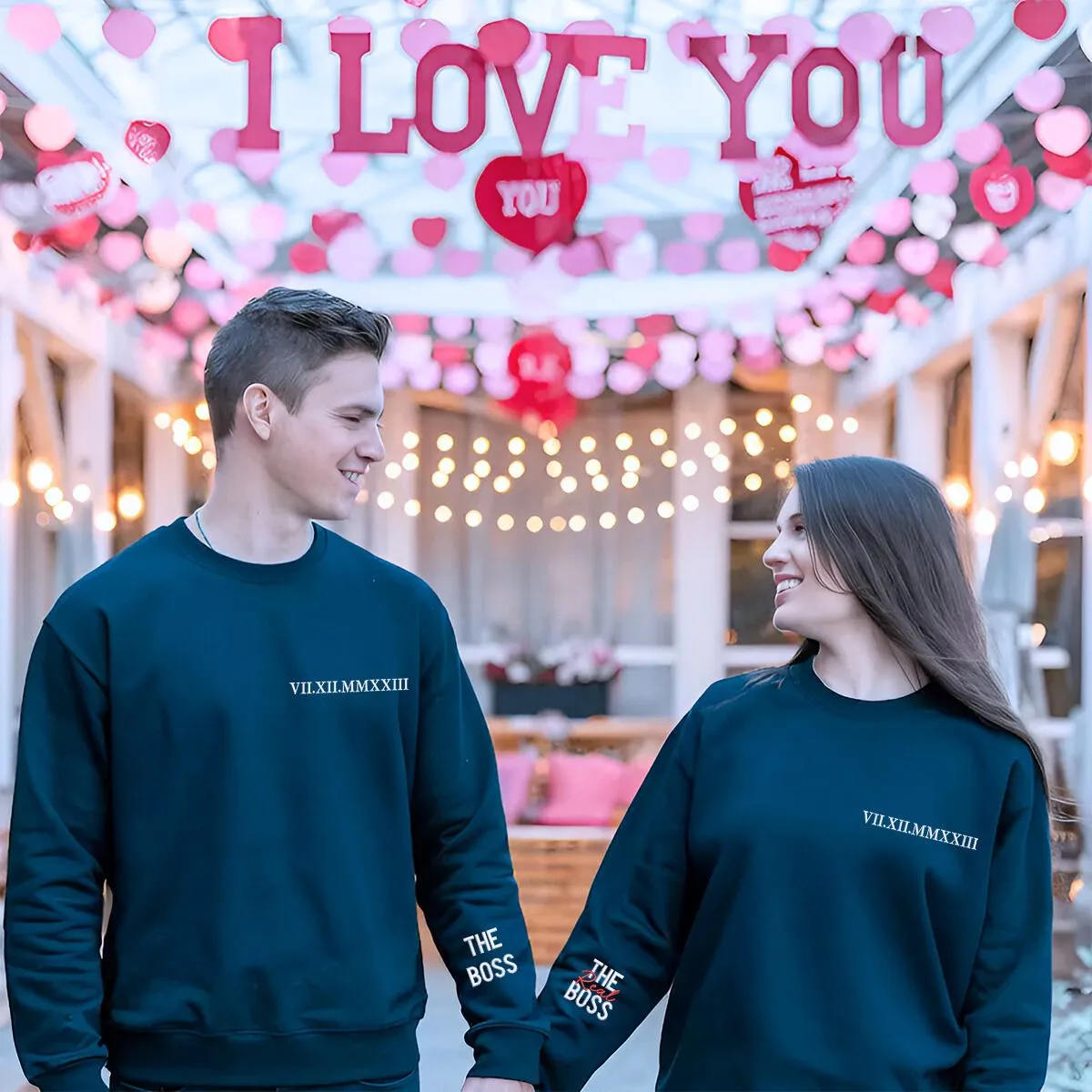 The Boss The Real Boss Hoodie or Sweatshirt, Custom Embroidered for Couple Valentine's Gifts