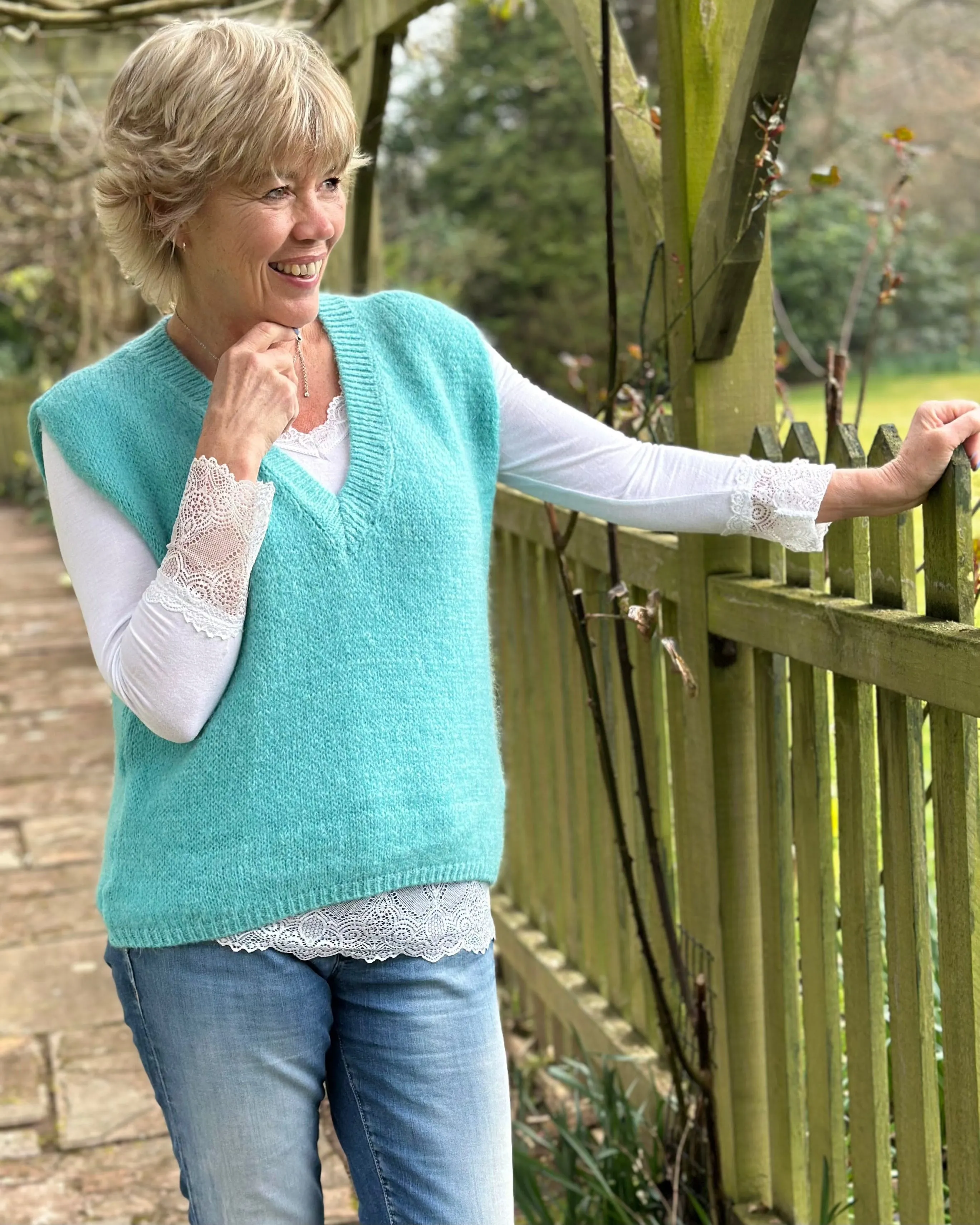V Neck Mohair Tank Top - Sea Green
