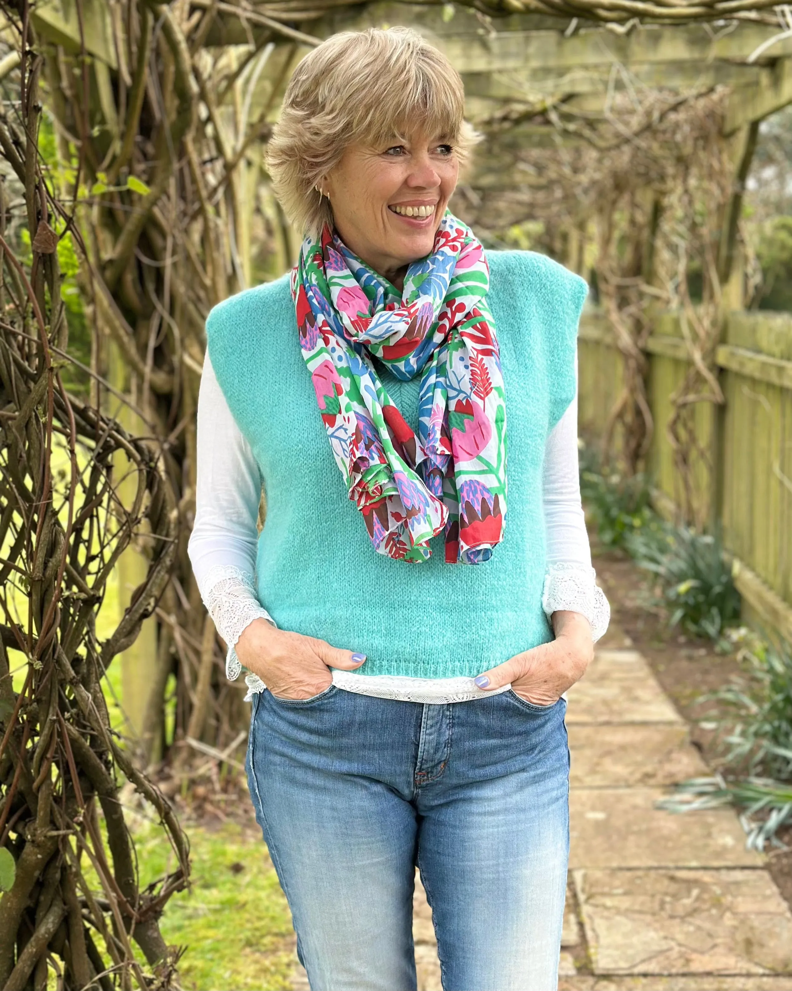 V Neck Mohair Tank Top - Sea Green