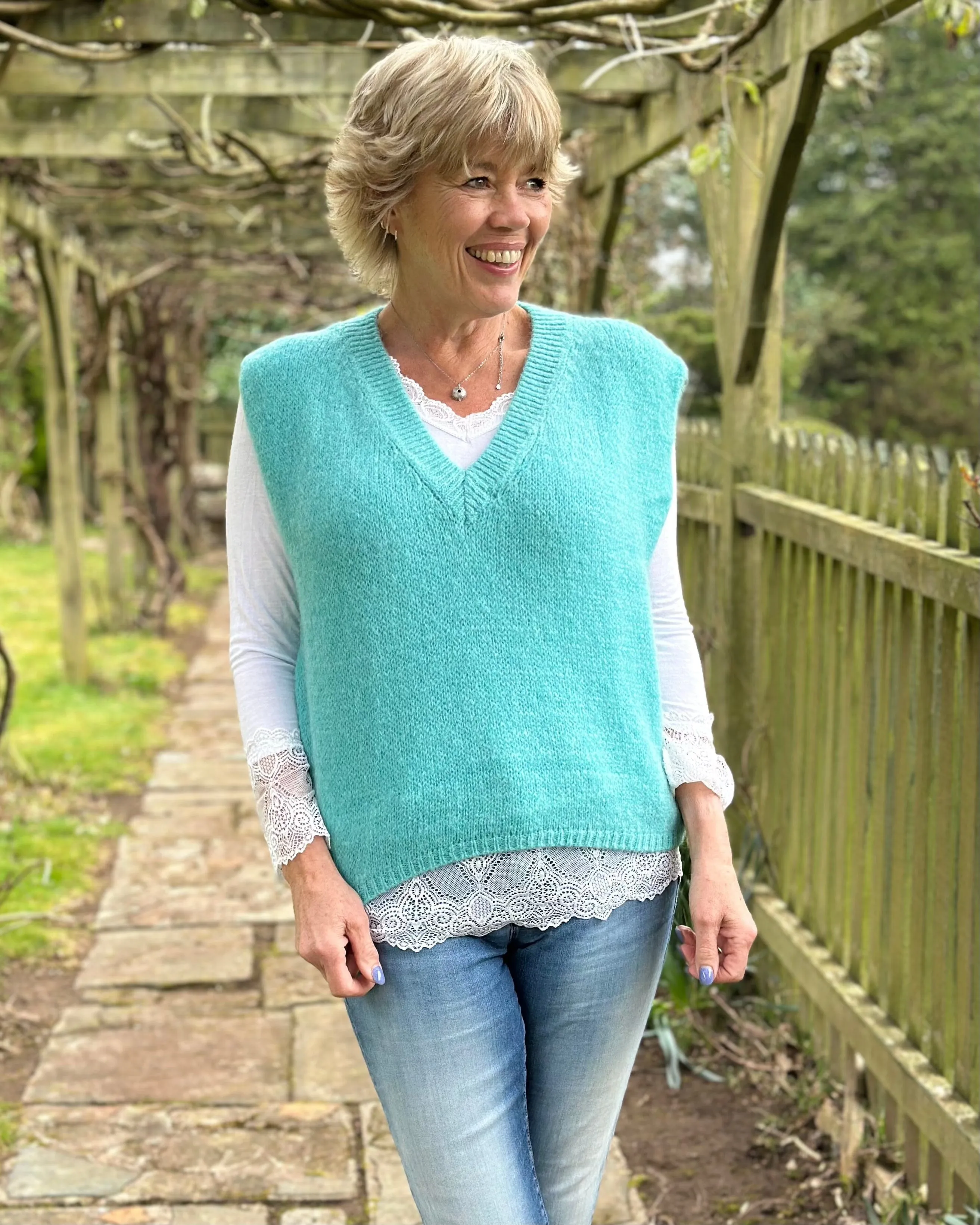 V Neck Mohair Tank Top - Sea Green