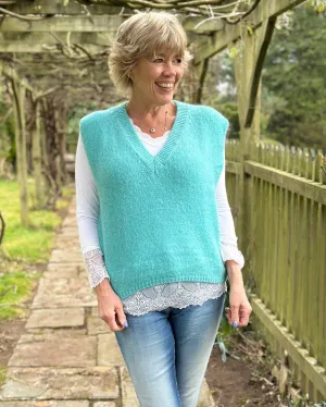 V Neck Mohair Tank Top - Sea Green
