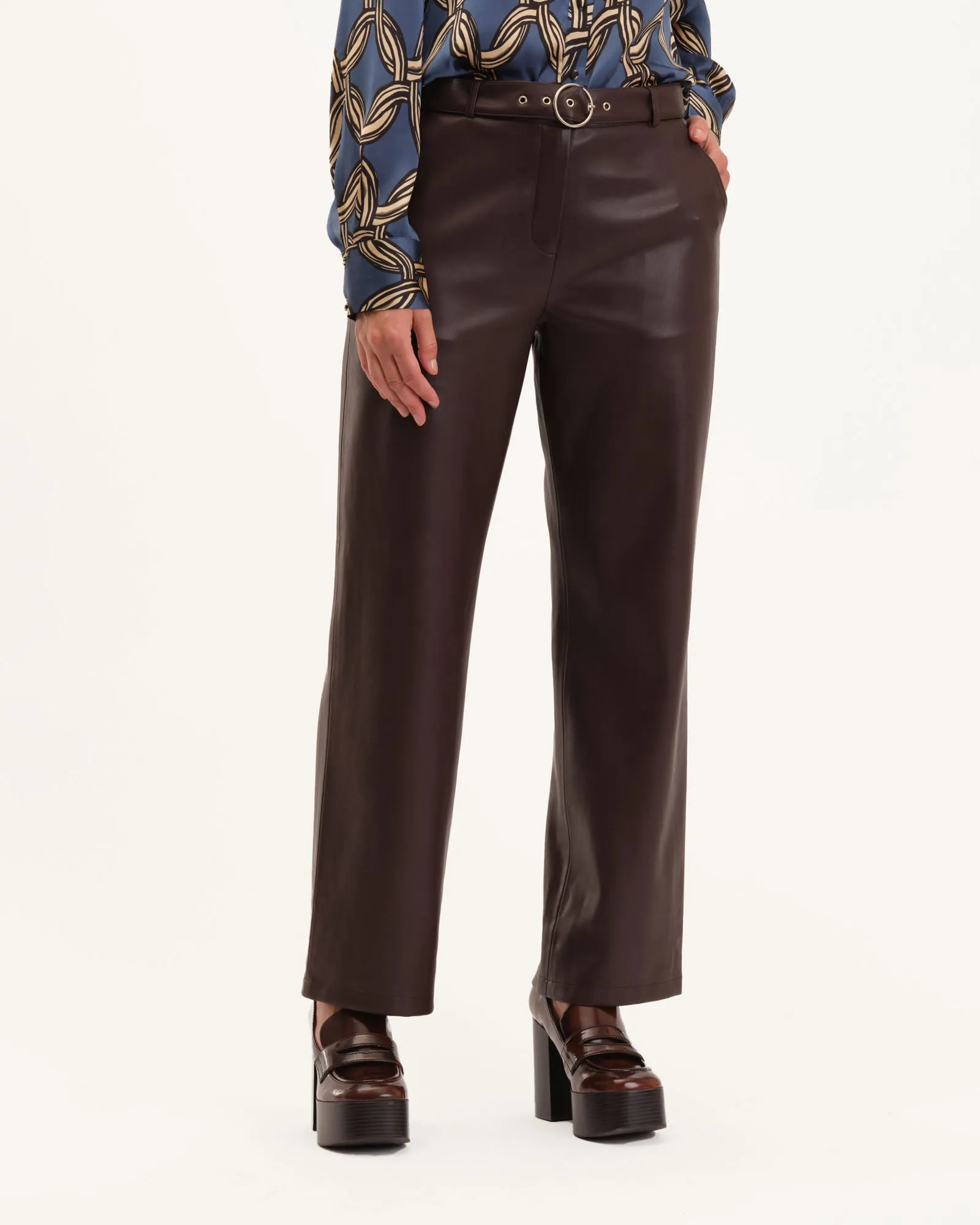 Vegan Leather Slim Pant with Self Belt