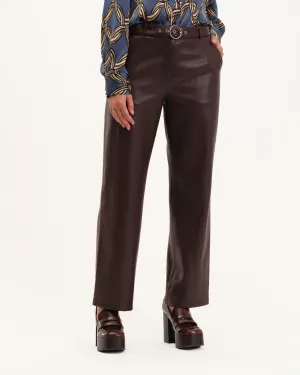 Vegan Leather Slim Pant with Self Belt