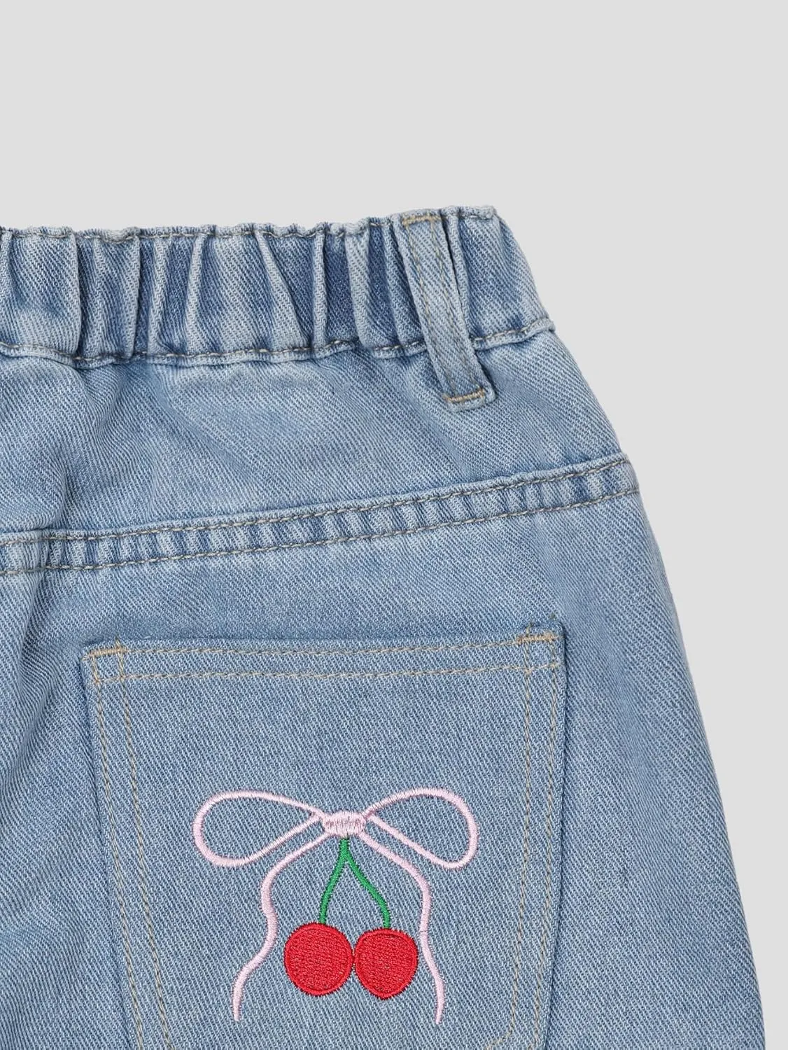 WDIRARA Girl's Bow Print Back Zipper Fly Elastic High Waist Denim Pants Basic Wide Leg Jeans
