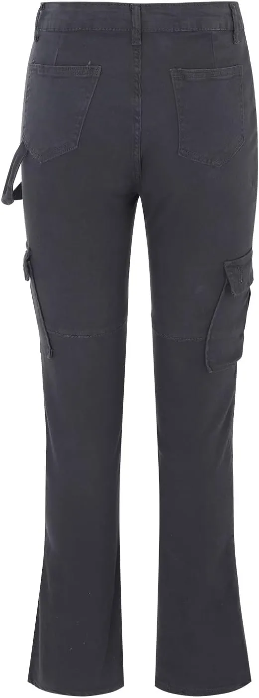 Women Fashion Streetwear Pockets High Waist Straight Vintage Baggy Trousers Cargo Pants Pants with Pockets for