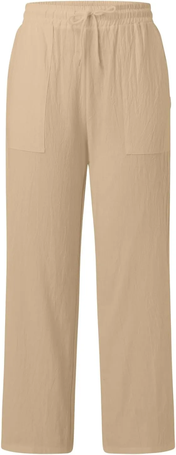 Women Linen Summer Printed Palazzo Pants Elastic Waisted Stretchy Plus Size Palazzo Pants Travel