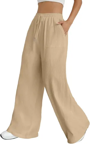 Women Linen Summer Printed Palazzo Pants Elastic Waisted Stretchy Plus Size Palazzo Pants Travel