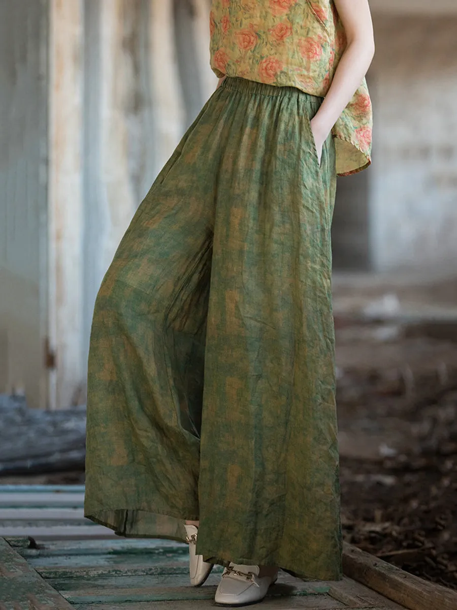Women Vintage Summer Thin Tie-dye Wide-leg Pants