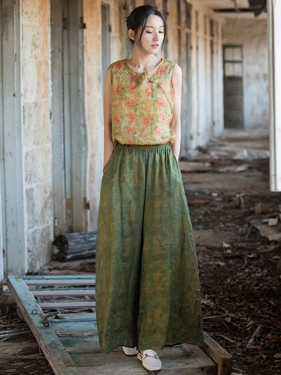 Women Vintage Summer Thin Tie-dye Wide-leg Pants