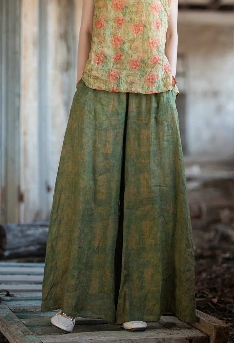 Women Vintage Summer Thin Tie-dye Wide-leg Pants