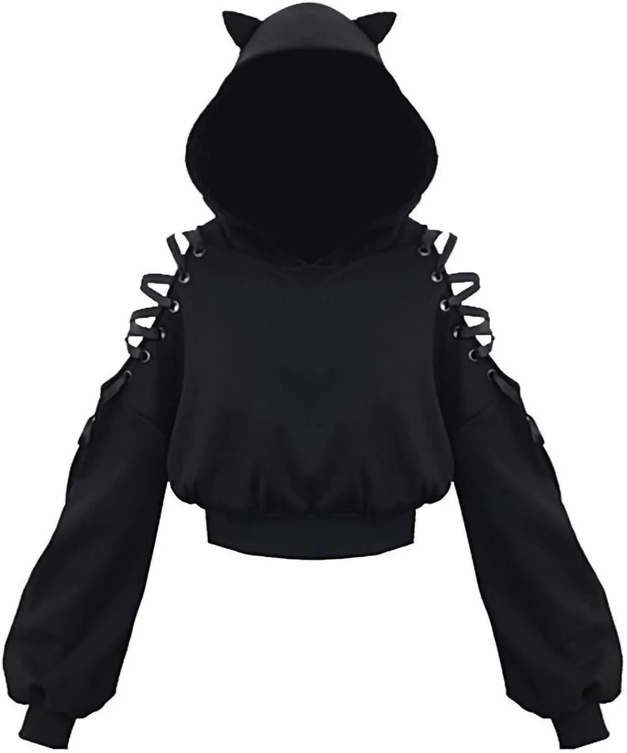 Women's Cat Ear Hoodie Pullover Long Sleeve Off Shoulder Cute Crop Top Hoodies Sweatshirt