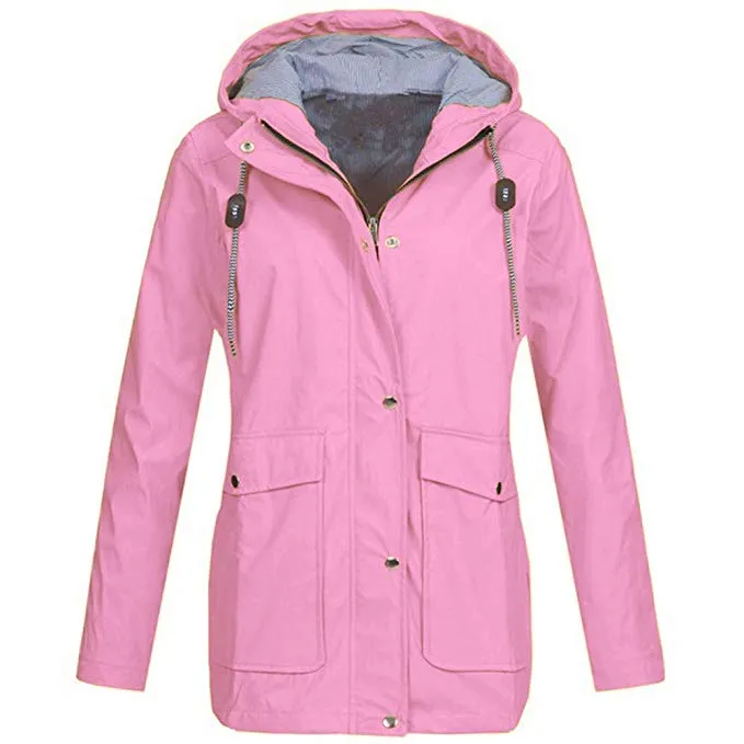 Womens Coats - Pure Color Rain Coat Jacket