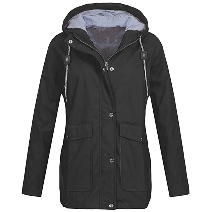 Womens Coats - Pure Color Rain Coat Jacket