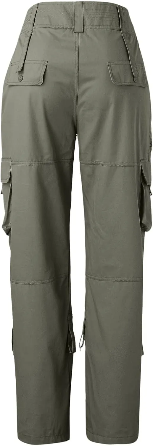 Womens Elastic High Waisted Cargo Pants Casual Relaxed Fit Multi Pockets Work Pants Trendy Y2K Streetwear Trousers