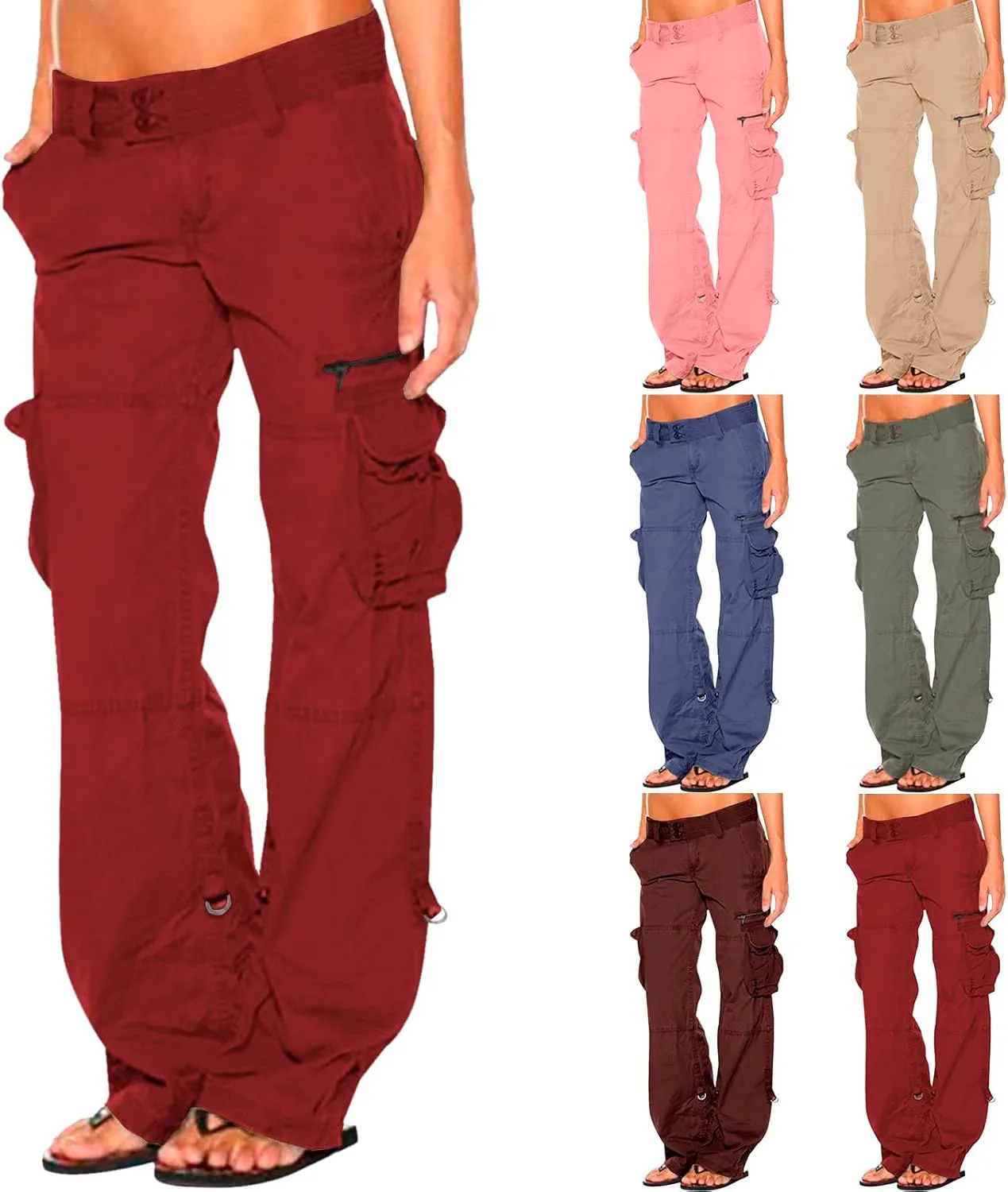 Womens Elastic High Waisted Cargo Pants Casual Relaxed Fit Multi Pockets Work Pants Trendy Y2K Streetwear Trousers
