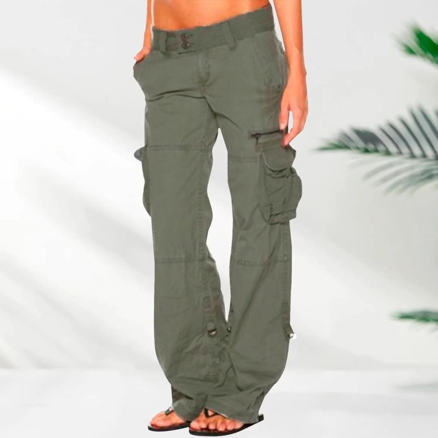 Womens Elastic High Waisted Cargo Pants Casual Relaxed Fit Multi Pockets Work Pants Trendy Y2K Streetwear Trousers