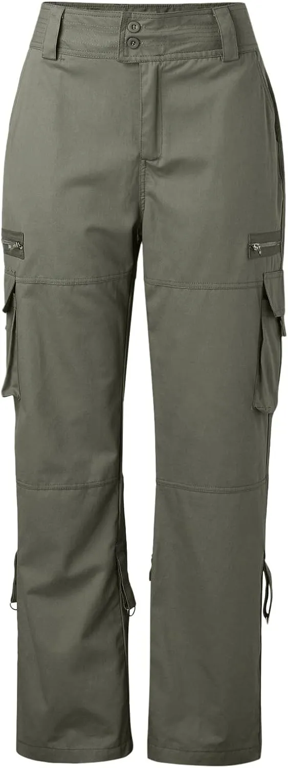 Womens Elastic High Waisted Cargo Pants Casual Relaxed Fit Multi Pockets Work Pants Trendy Y2K Streetwear Trousers
