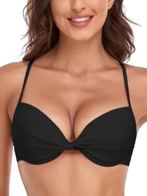 Women's Push Up Bikini Top Twist Front Underwire Molded Soft Pads Vintage Bikini Swimsuits Tops
