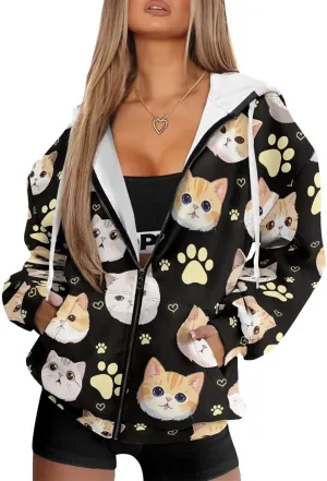Womens Zip Up Hoodies Oversized Long Sleeve Sweatshirt Lightweight Fashion Y2K Hoodie Jacket with Pockets Size S-2XL