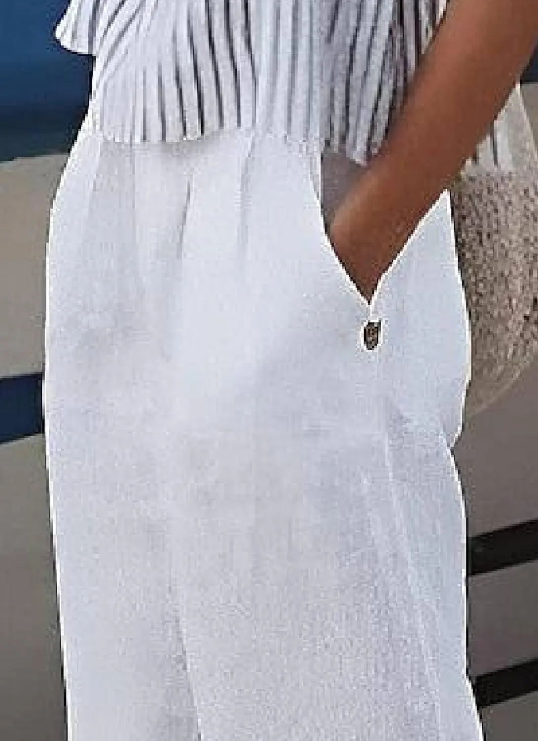 woxaumqyWomen's Simple White Loose Wide Leg Pants Solid Color Pocket Lightweight Casual Fashion Travel Harem Pants