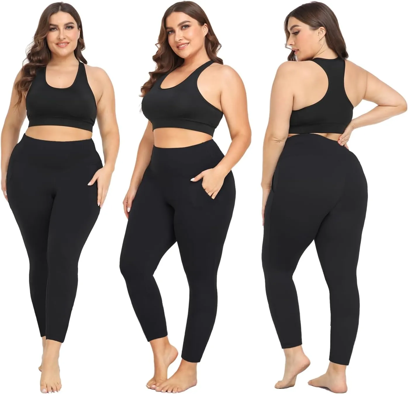 yeuG Plus Size Leggings for Women-Stretchy X-Large-4X Tummy Control High Waist Spandex Workout Black Yoga Pants