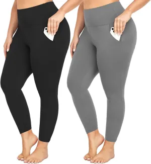 yeuG Plus Size Leggings for Women-Stretchy X-Large-4X Tummy Control High Waist Spandex Workout Black Yoga Pants